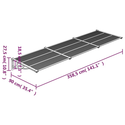 Tettoia per Porta Nero e Trasparente 358,5x90 cm Policarbonato - homemem39