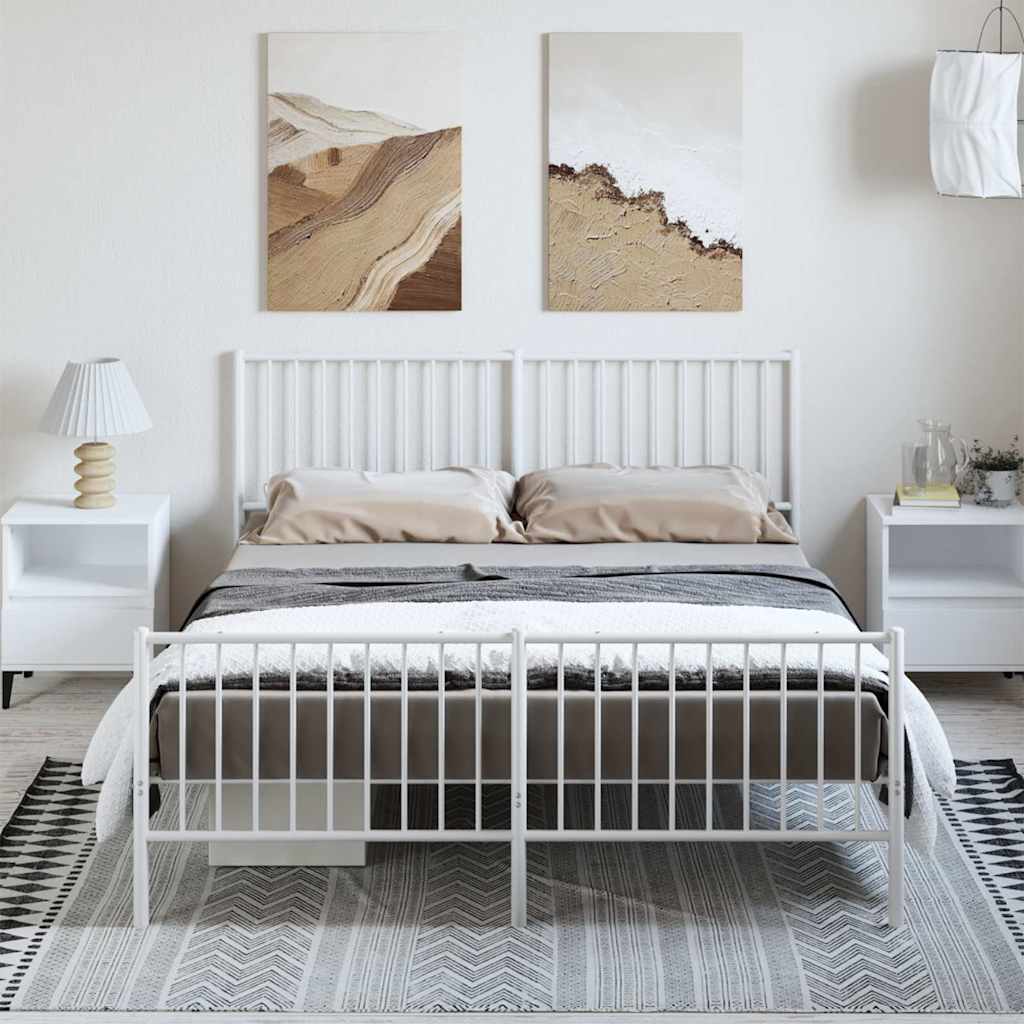 Giroletto con Testiera e Pediera Metallo Bianco 150x200 cm | homemem39