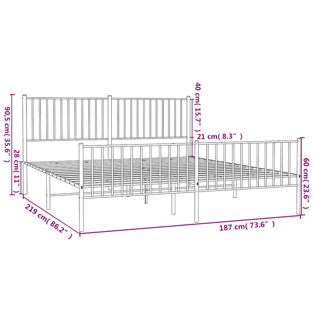 Giroletto con Testiera e Pediera Metallo Bianco 183x213 cm - homemem39