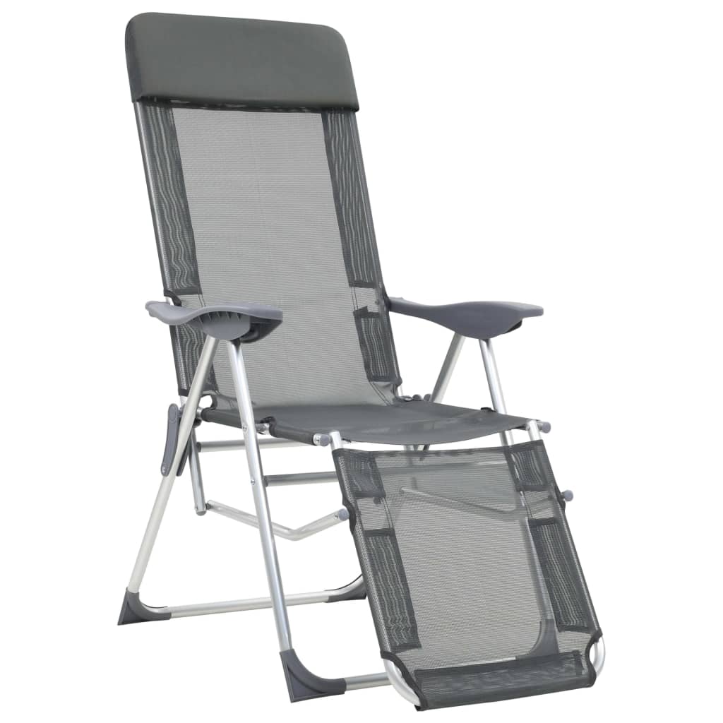 Sedie Campeggio Pieghevoli con Poggiapiedi 2pz Grigio Textilene | homemem39