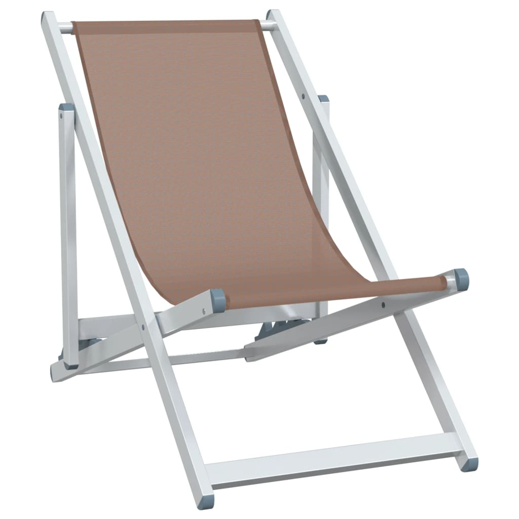 Sedie da Spiaggia Pieghevoli 2 pz Marrone Alluminio e Textilene