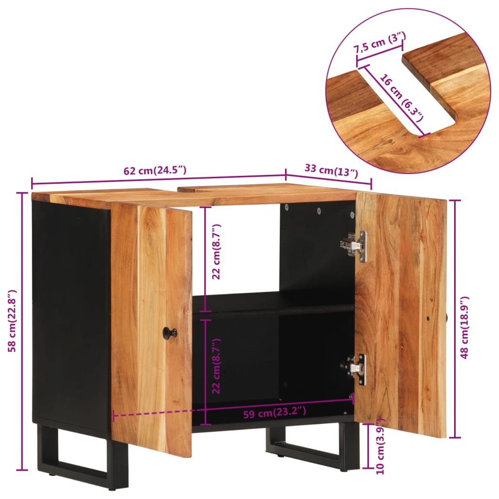 Mobile Lavabo 62x33x58 cm Legno Massello Acacia e Multistrato | homemem39