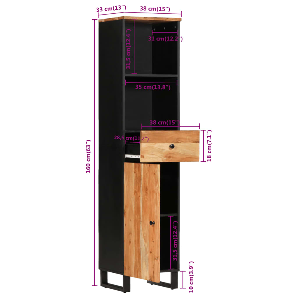 Mobile da Bagno 38x33x160 cm in Legno Massello di Acacia | homemem39