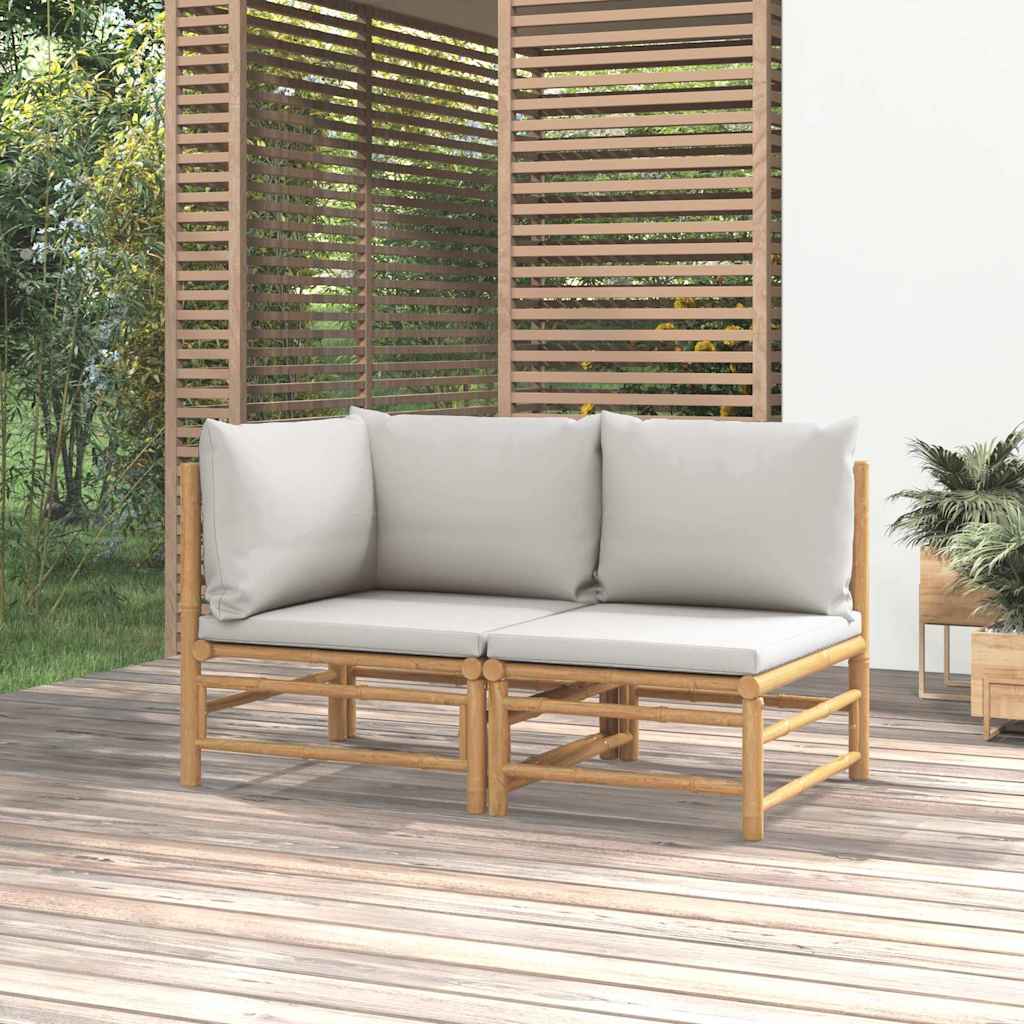 Set Salotto da Giardino 2pz con Cuscini Grigio Chiaro Bambù | homemem39