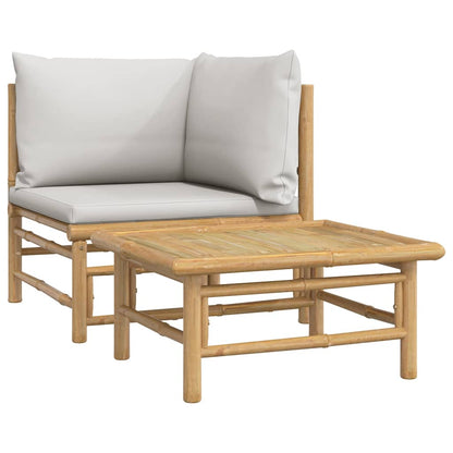 Set Salotto da Giardino 2pz con Cuscini Grigio Chiaro Bambù