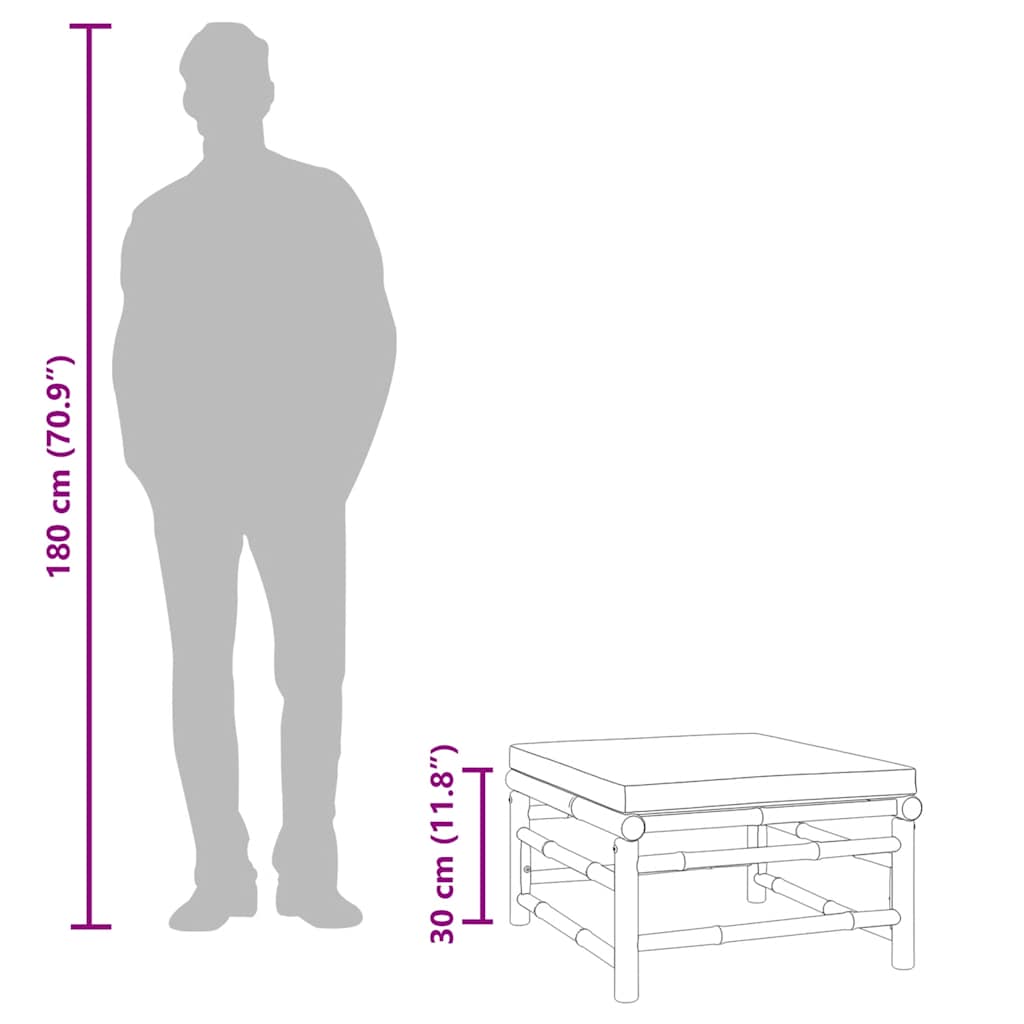Poggiapiedi da Giardino con Cuscino Grigio Chiaro in Bambù - homemem39