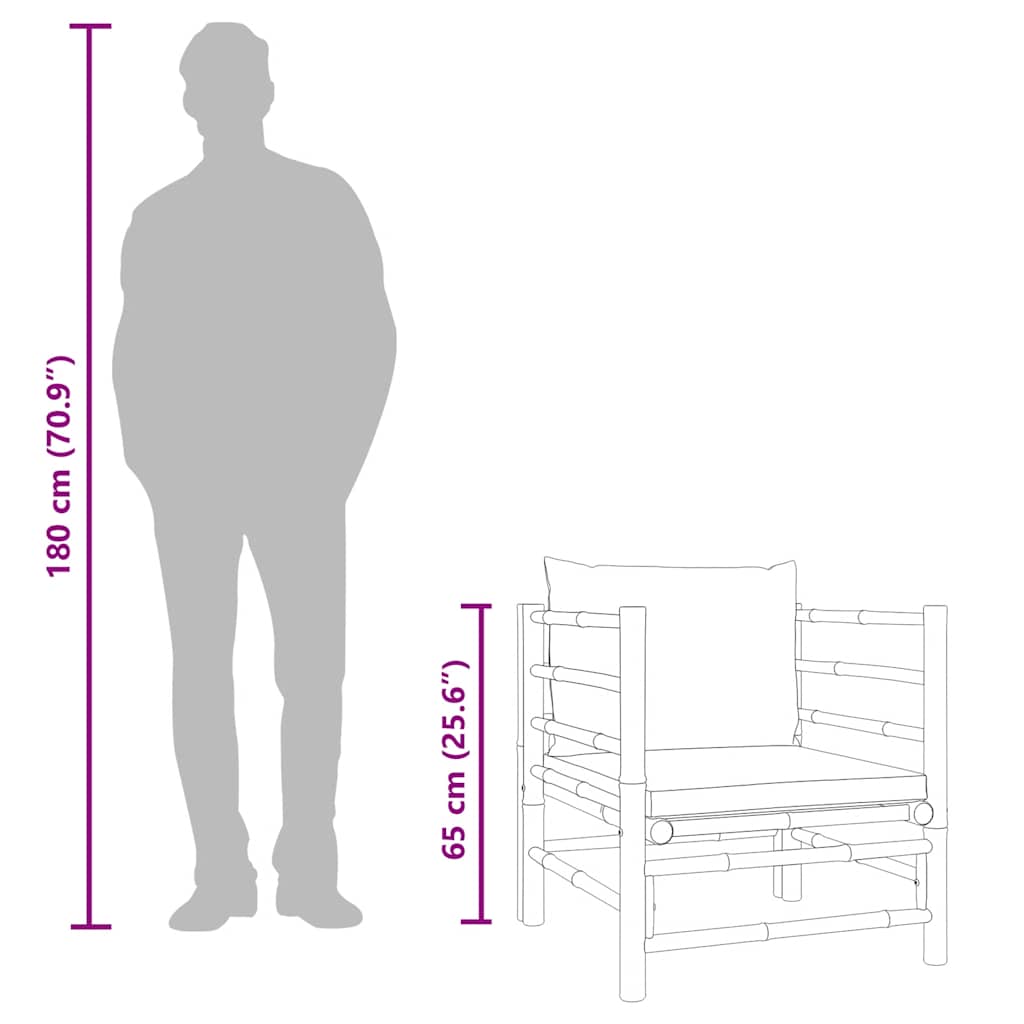 Divano da Giardino con Cuscini Grigio Chiaro in Bambù - homemem39