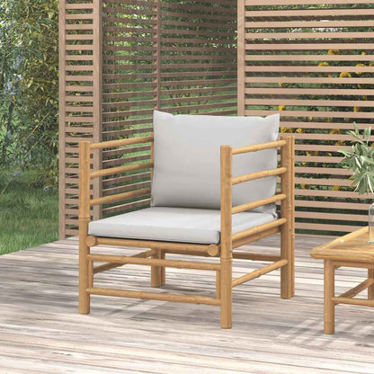 Divano da Giardino con Cuscini Grigio Chiaro in Bambù