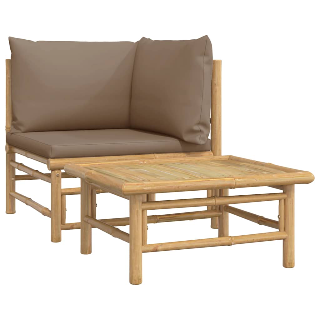 Set Salotto da Giardino 2pz con Cuscini Bambù