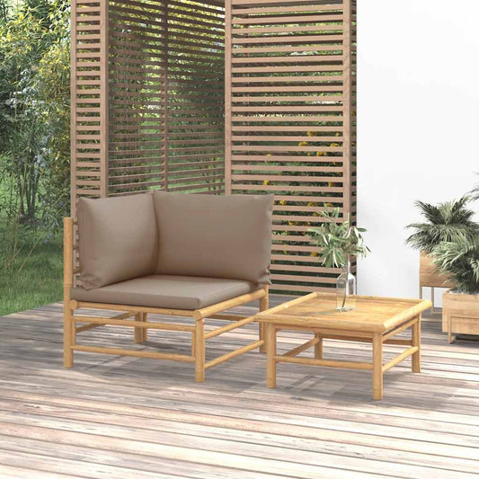 Set Salotto da Giardino 2pz con Cuscini Tortora Bambù - homemem39