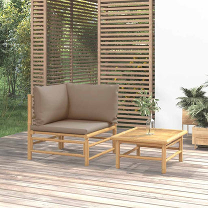 Set Salotto da Giardino 2pz con Cuscini Bambù