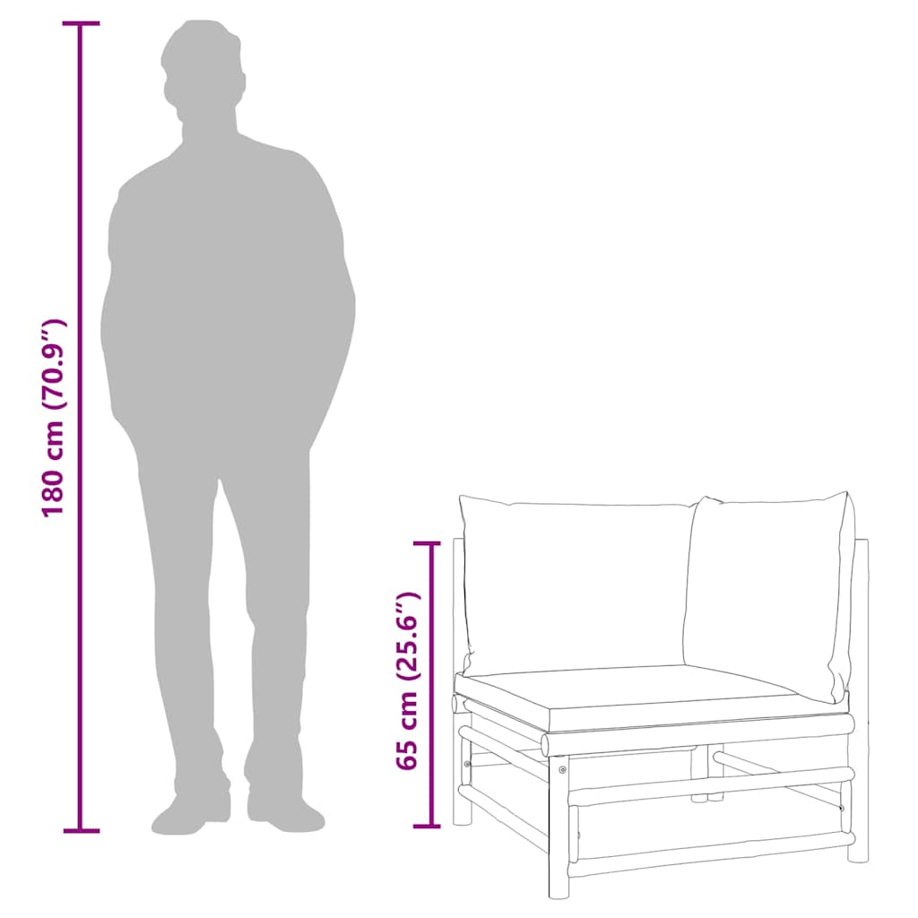 Divano Angolare da Giardino con Cuscini Tortora in Bambù - homemem39
