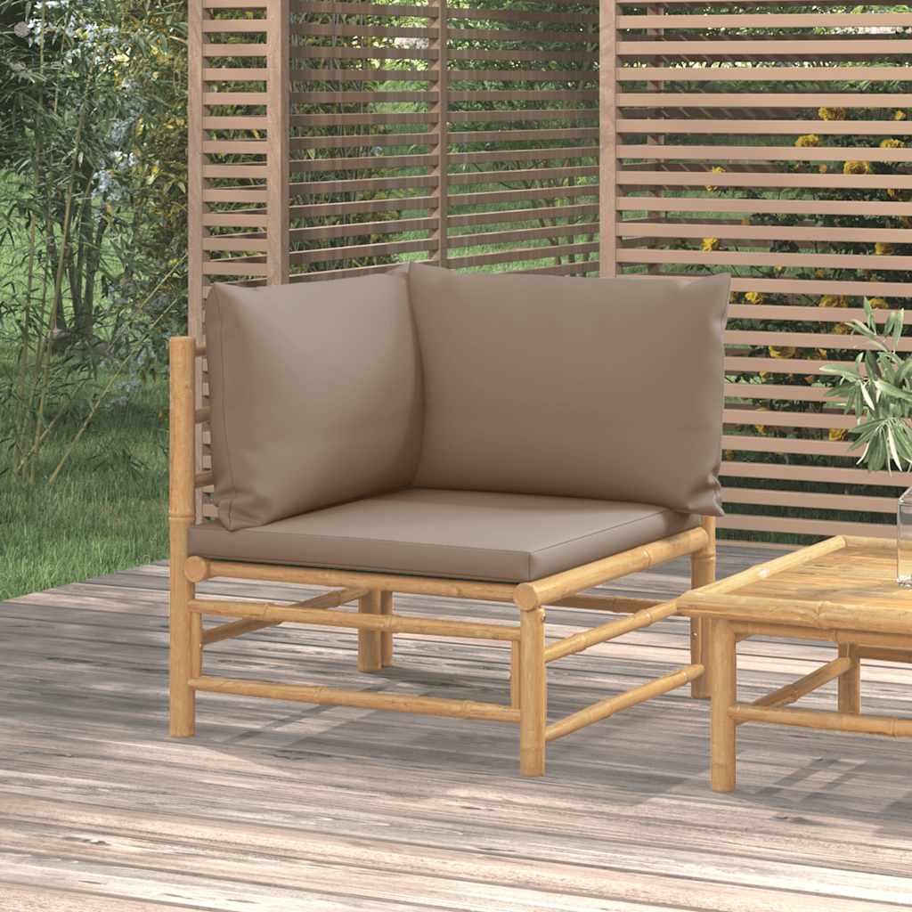 Divano Angolare da Giardino con Cuscini Bambù