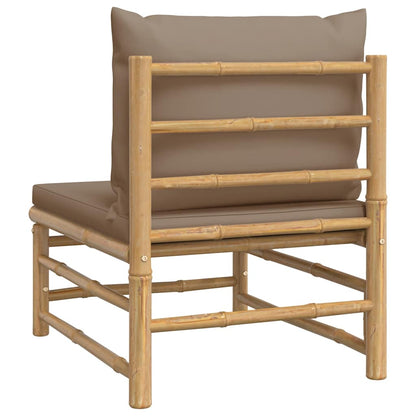 Divano Centrale da Giardino con Cuscini Tortora in Bambù - homemem39