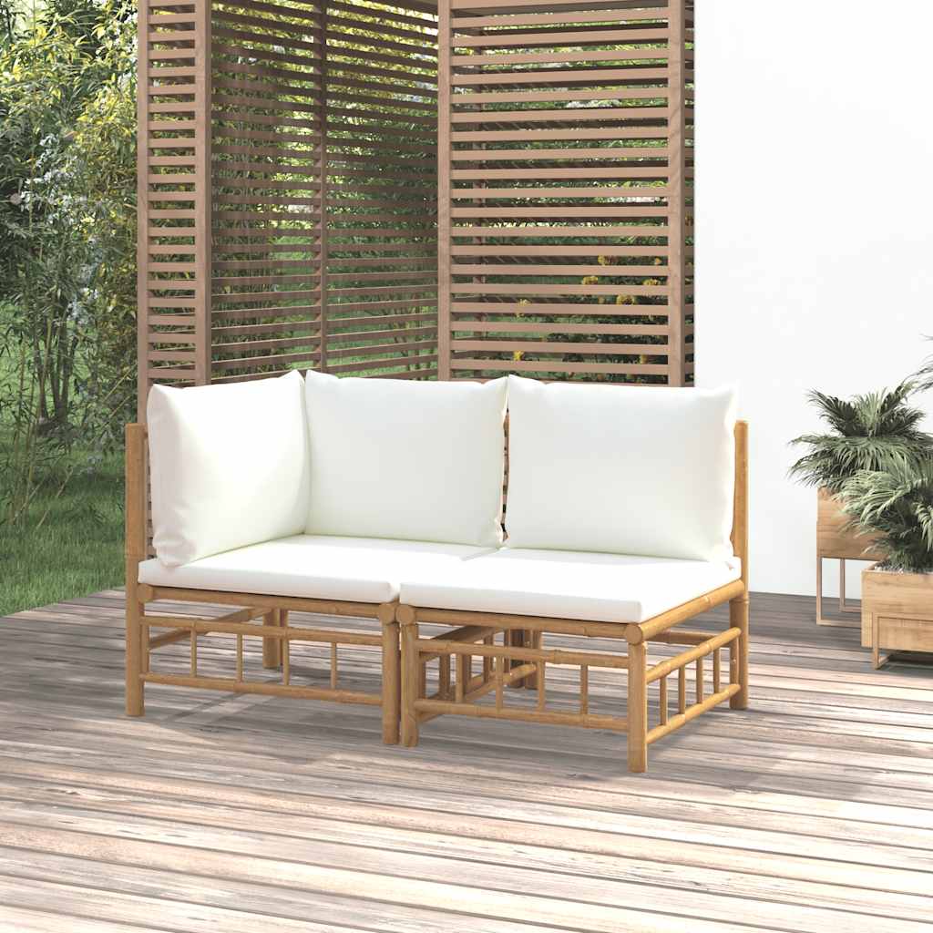 Set Salotto da Giardino 2pz con Cuscini Bianco Crema in Bambù | homemem39