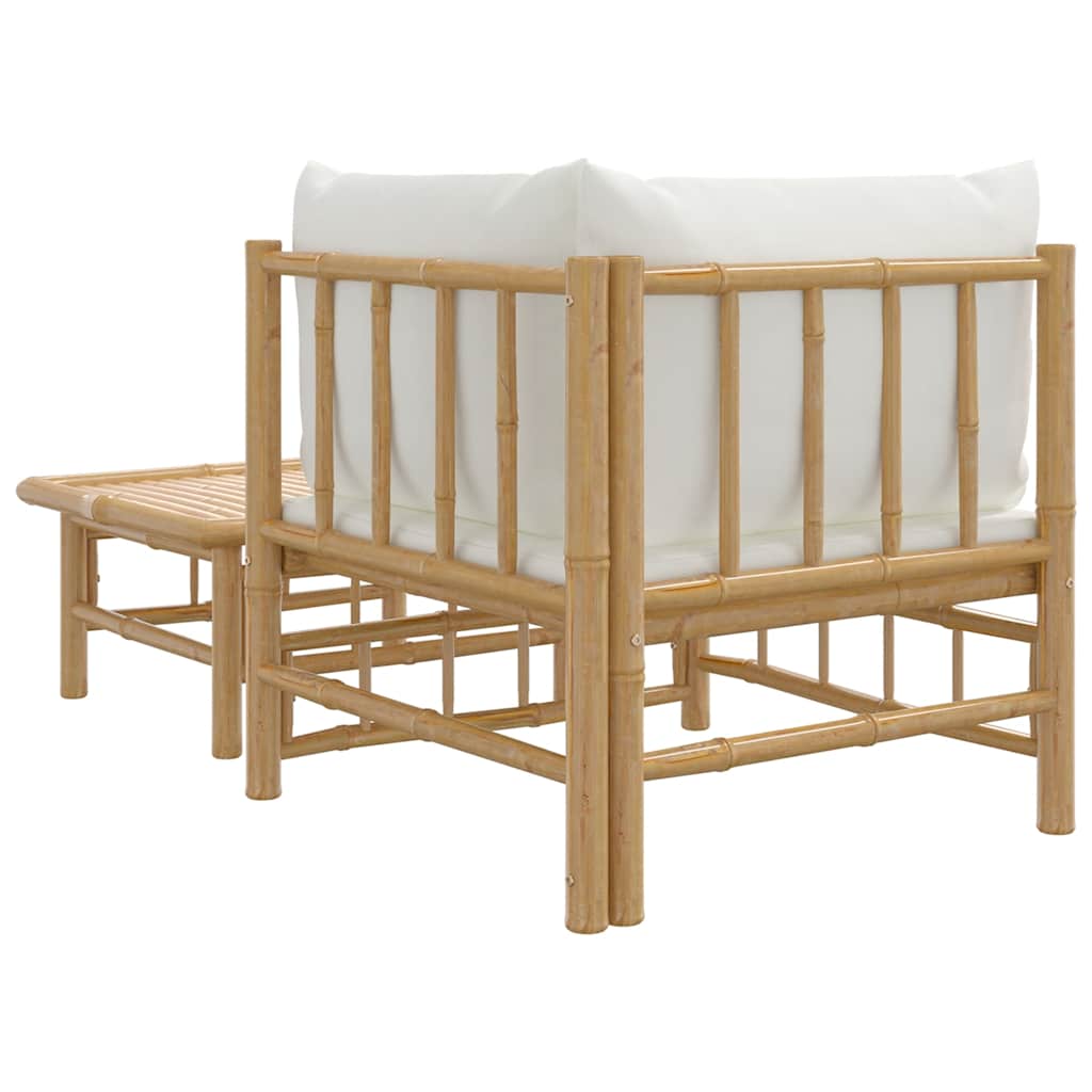 Set Salotto da Giardino 2pz con Cuscini Bianco Crema in Bambù | homemem39