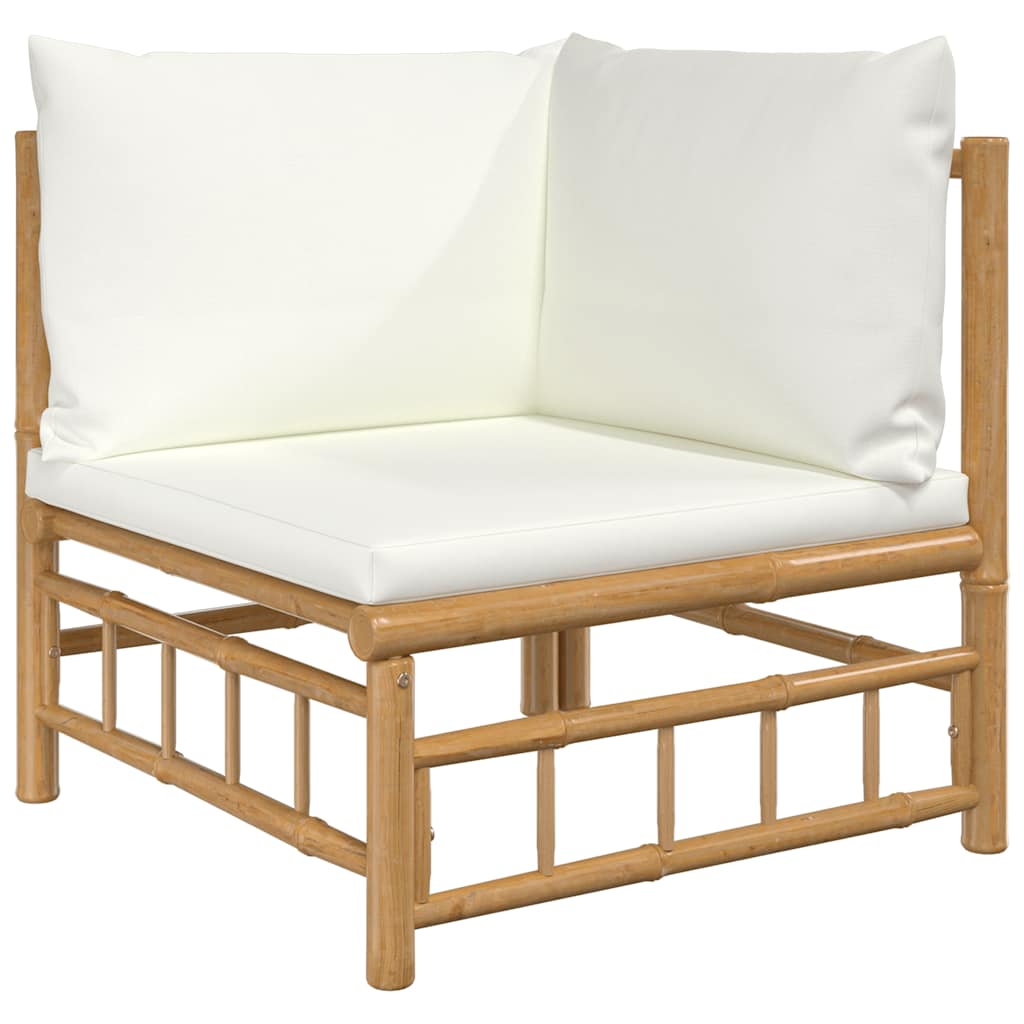 Set Salotto da Giardino 2pz con Cuscini Bianco Crema in Bambù | homemem39