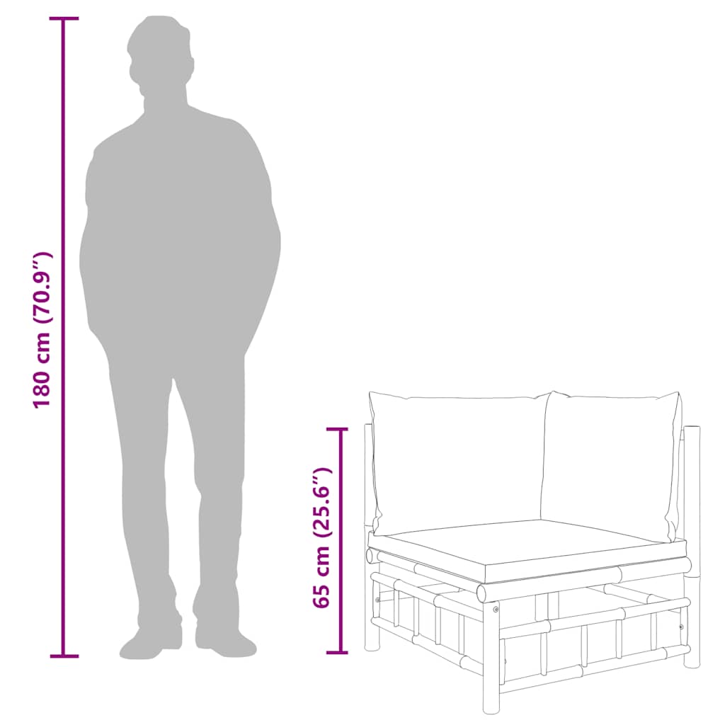 Divano Angolare da Giardino con Cuscini Bianco Crema in Bambù - homemem39