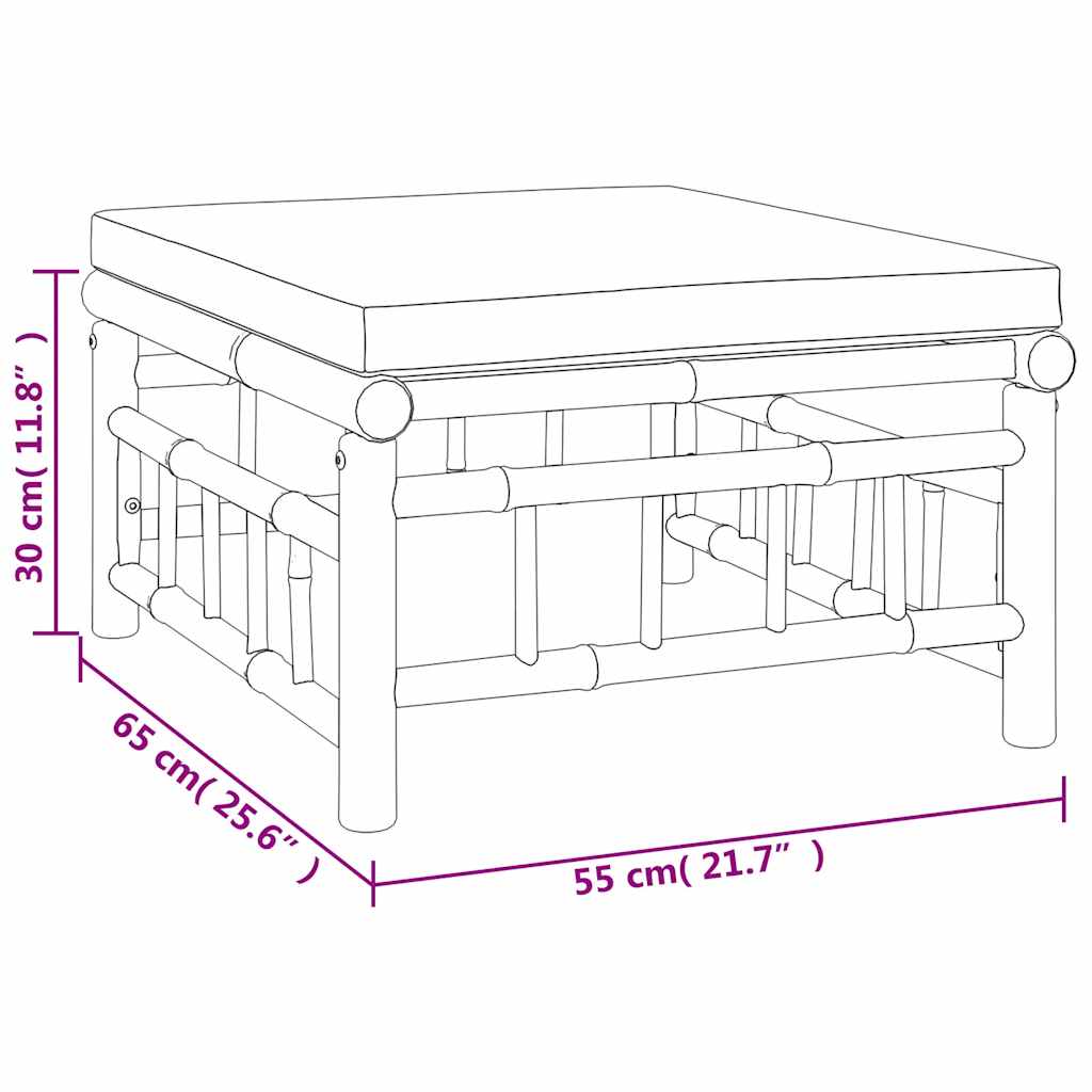 Poggiapiedi da Giardino con Cuscino Bianco Crema in Bambù - homemem39