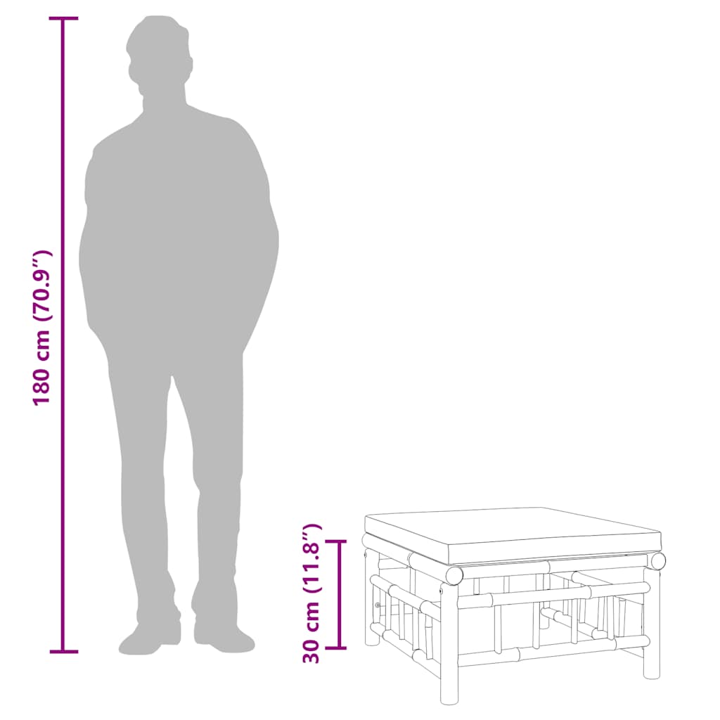 Poggiapiedi da Giardino con Cuscino Bianco Crema in Bambù - homemem39