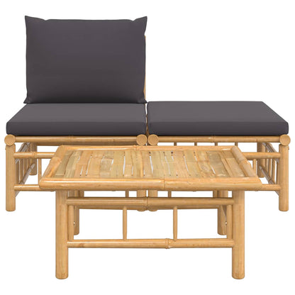 Set Salotto da Giardino 3pz con Cuscini Grigio Scuro Bambù | homemem39
