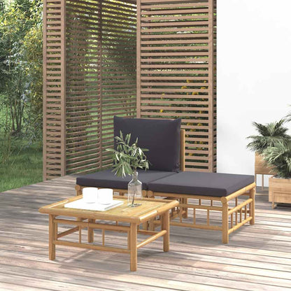 Set Salotto da Giardino 3pz con Cuscini Grigio Scuro Bambù | homemem39