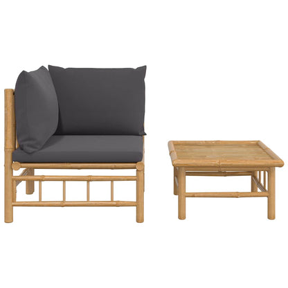 Set Salotto da Giardino 2pz con Cuscini Grigio Scuro Bambù
