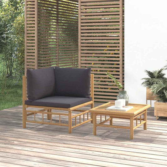 Set Salotto da Giardino 2pz con Cuscini Grigio Scuro Bambù
