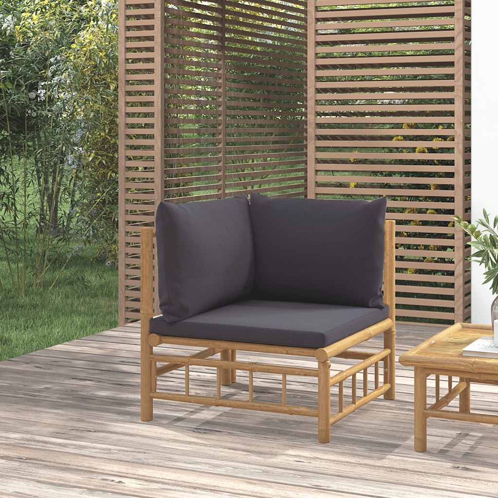 Divano Angolare da Giardino con Cuscini Bambù