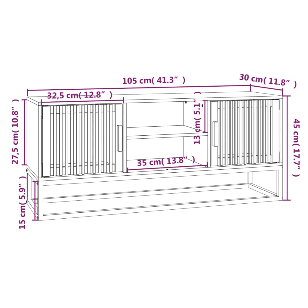 Mobile Porta TV Bianco 105x30x45cm in Legno Multistrato e Ferro