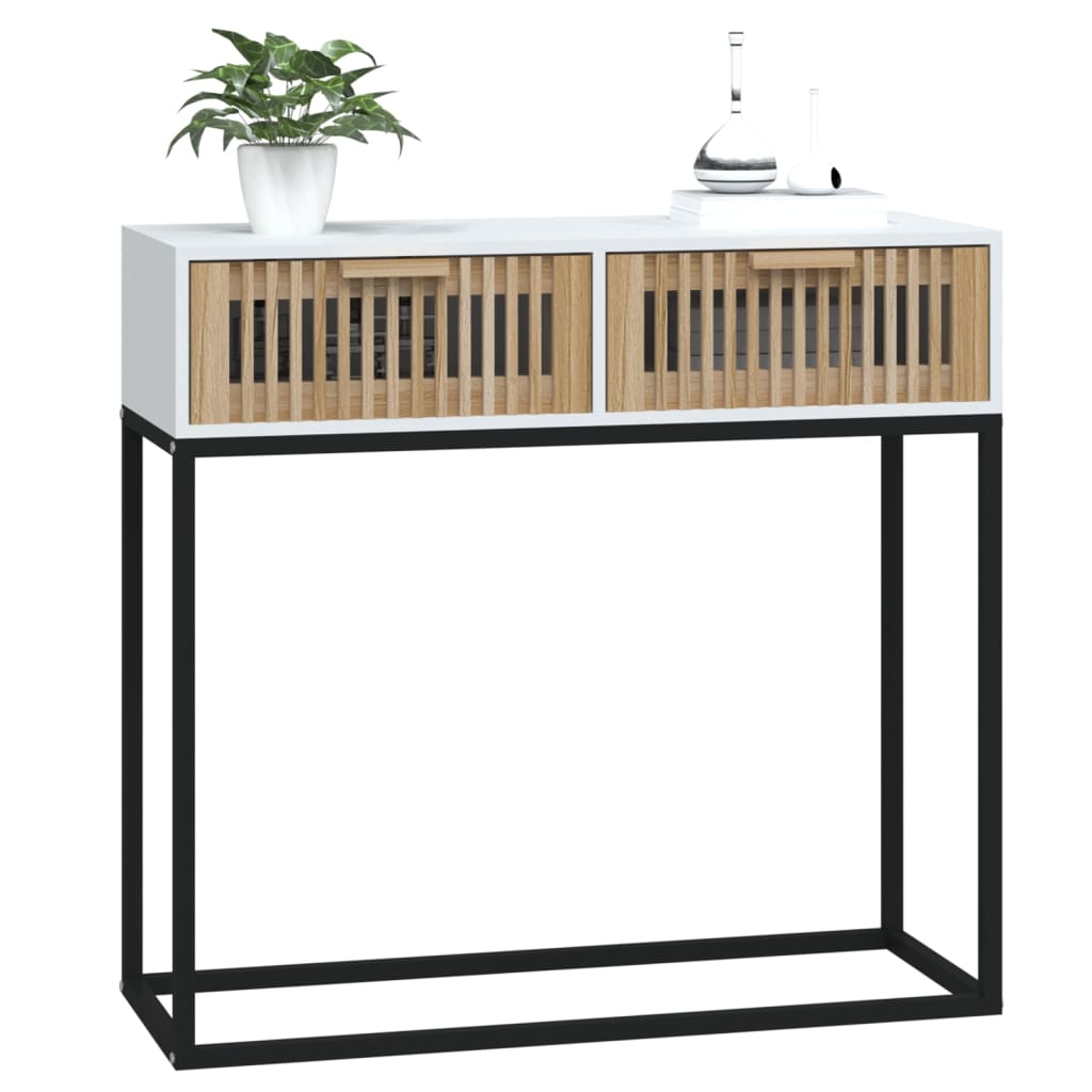 Tavolino Consolle Bianco 80x30x75 cm Legno Multistrato e Ferro - homemem39