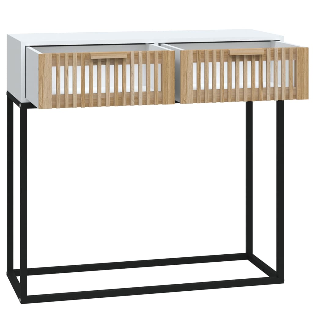 Tavolino Consolle Bianco 80x30x75 cm Legno Multistrato e Ferro | homemem39