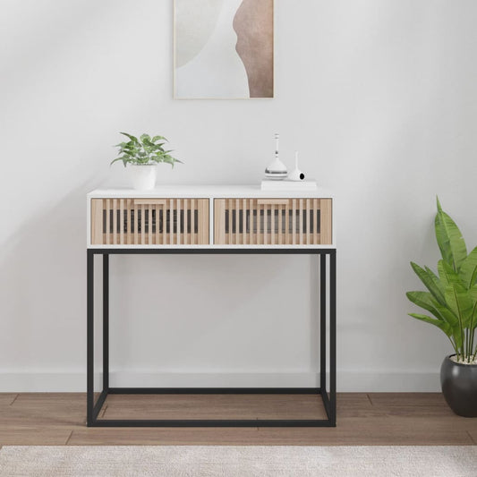Tavolino Consolle Bianco 80x30x75 cm Legno Multistrato e Ferro | homemem39