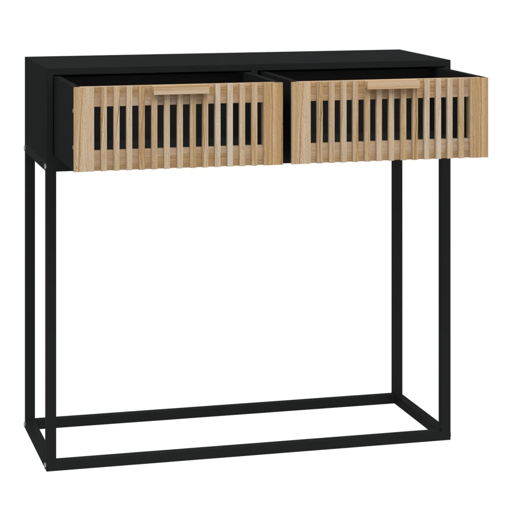 Tavolino Consolle Nero 80x30x75 cm Legno Multistrato e Ferro