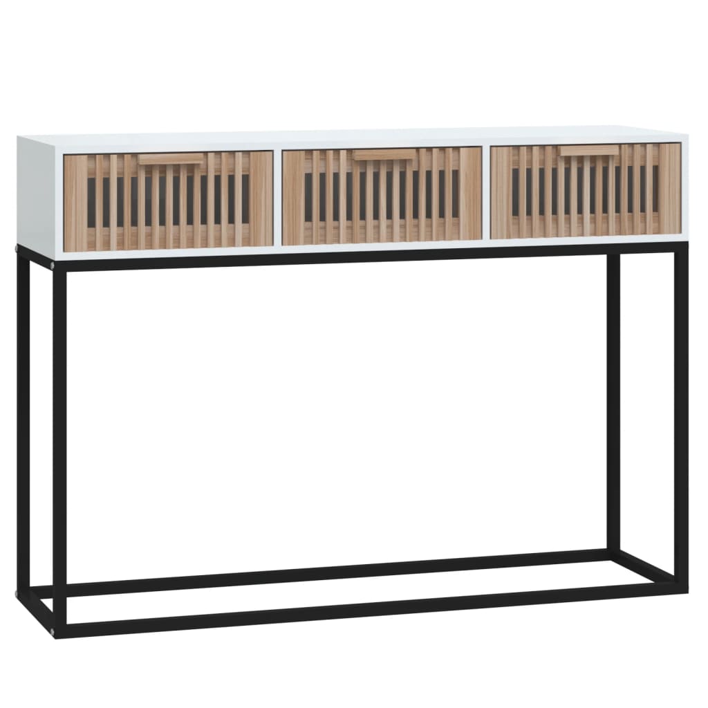 Tavolino Consolle Bianco 105x30x75 cm Legno Multistrato e Ferro | homemem39