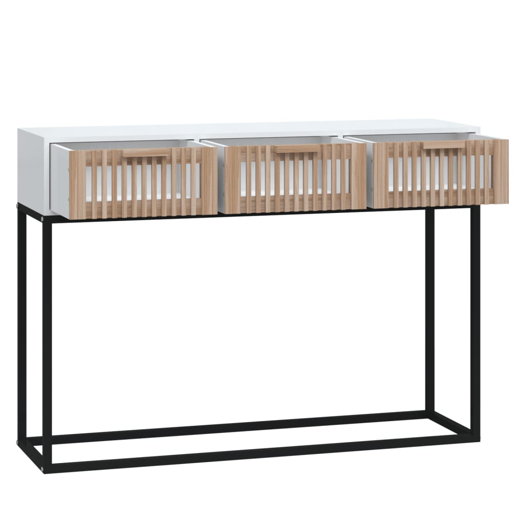 Tavolino Consolle Bianco 105x30x75 cm Legno Multistrato e Ferro - homemem39