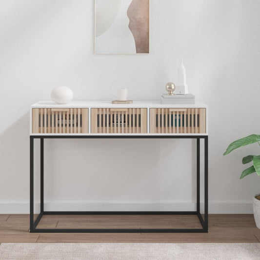 Tavolino Consolle Bianco 105x30x75 cm Legno Multistrato e Ferro | homemem39
