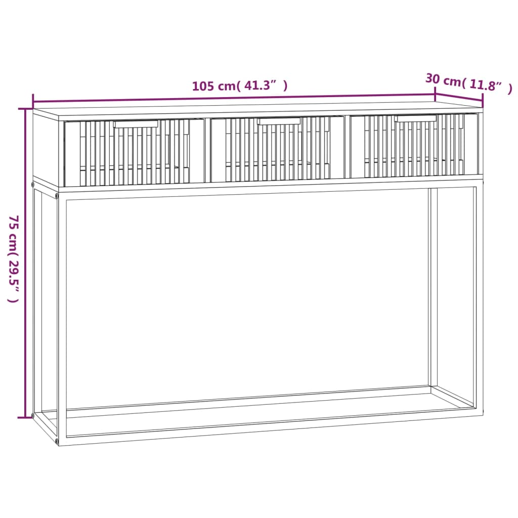 Tavolino Consolle Nero 105x30x75 cm Legno Multistrato e Ferro