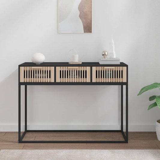Tavolino Consolle Nero 105x30x75 cm Legno Multistrato e Ferro | homemem39