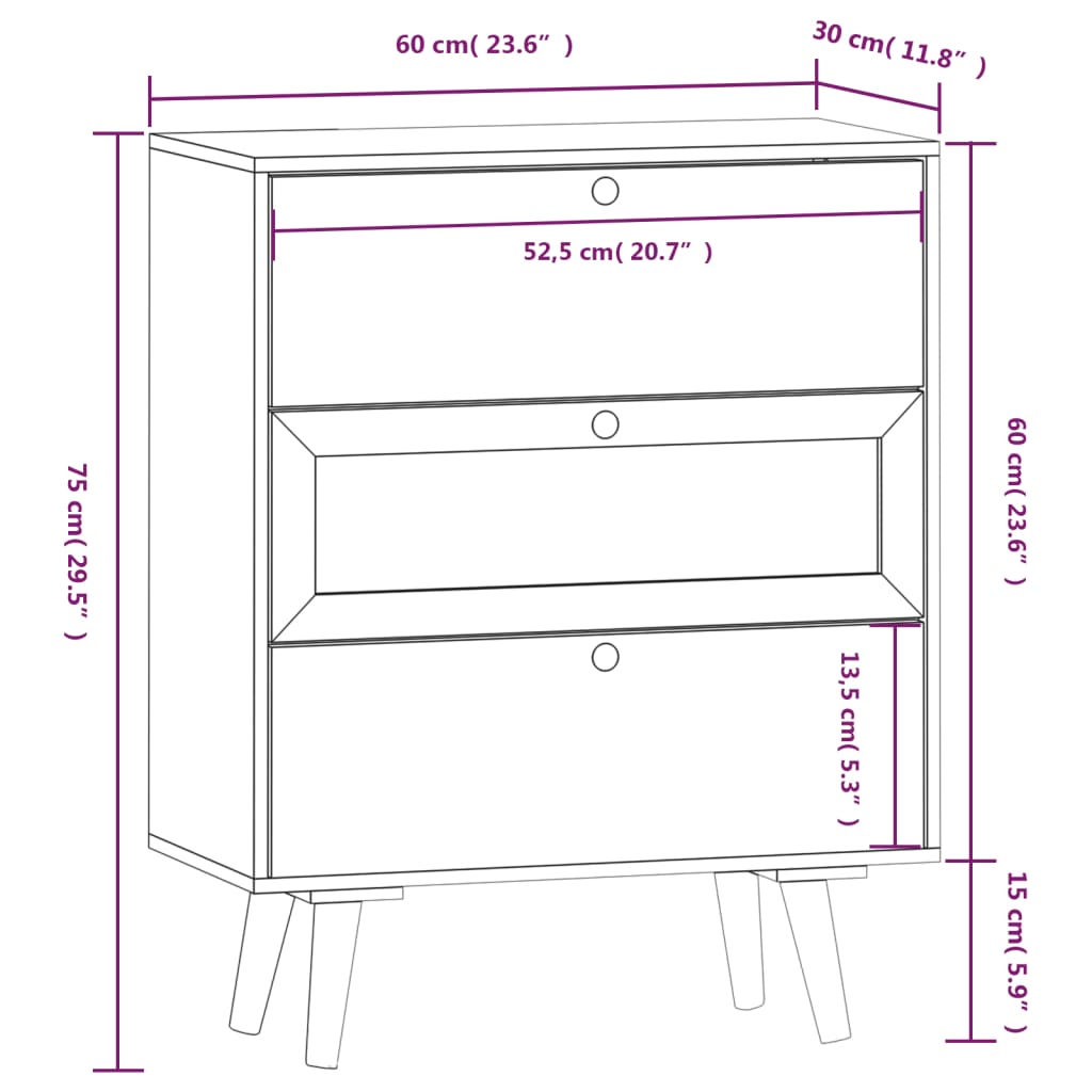 Credenza con Cassetti 60x30x75 cm in Legno Multistrato