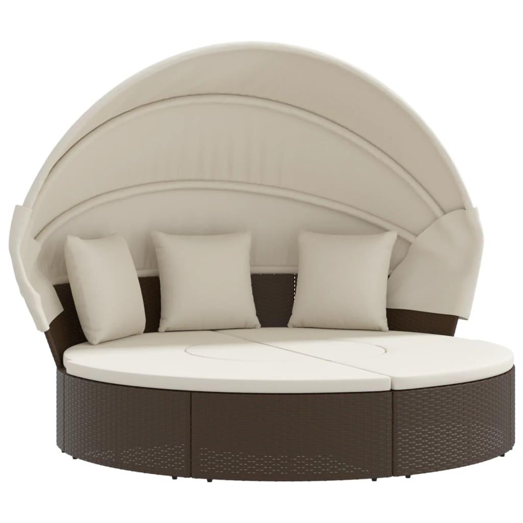 Lettino Prendisole Esterno Tetto e Cuscini Marrone Polyrattan | homemem39