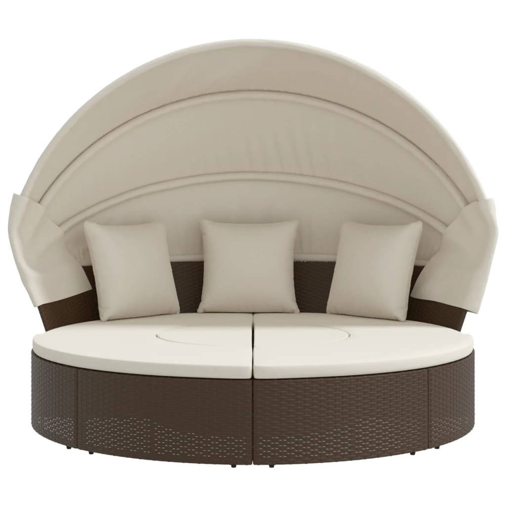 Lettino Prendisole Esterno Tetto e Cuscini Marrone Polyrattan | homemem39