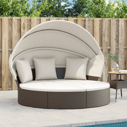 Lettino Prendisole Esterno Tetto e Cuscini Marrone Polyrattan | homemem39