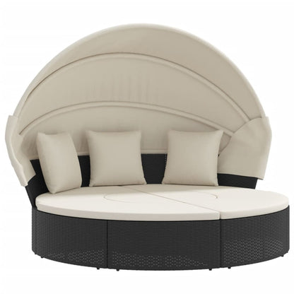 Lettino Prendisole Esterno Tetto e Cuscini Nero in Polyrattan | homemem39
