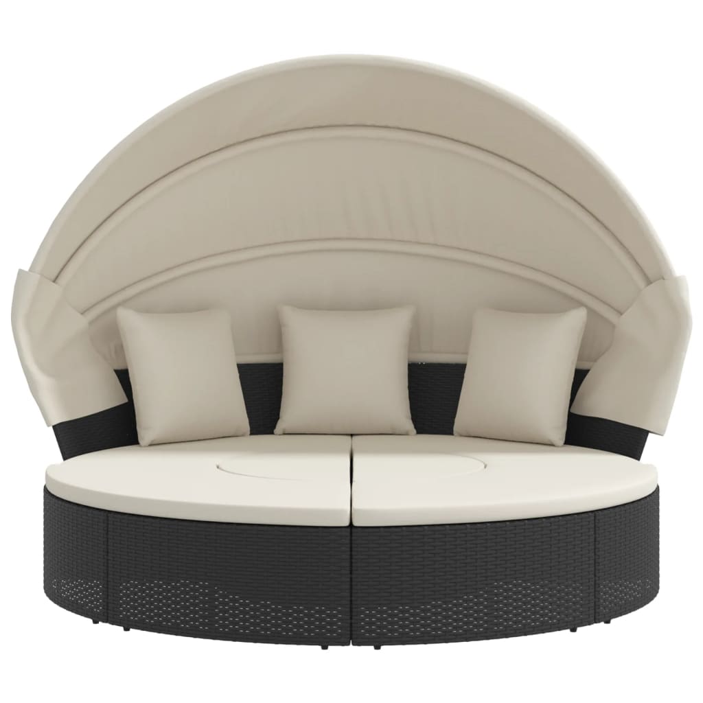 Lettino Prendisole Esterno Tetto e Cuscini Nero in Polyrattan | homemem39