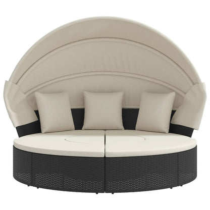 Lettino Prendisole Esterno Tetto e Cuscini Nero in Polyrattan | homemem39