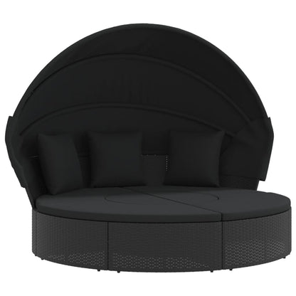 Lettino Prendisole Esterno Tetto e Cuscini Nero in Polyrattan | homemem39