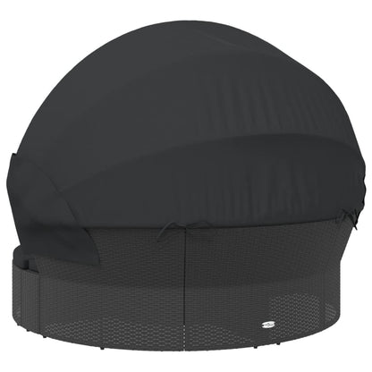Lettino Prendisole Esterno Tetto e Cuscini Nero in Polyrattan | homemem39