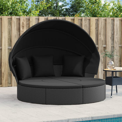 Lettino Prendisole Esterno Tetto e Cuscini Nero in Polyrattan | homemem39