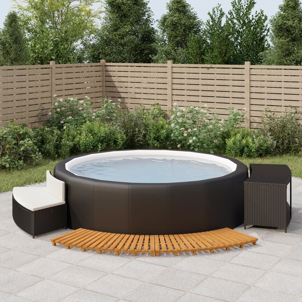 Bordo per Spa Nero in Polyrattan e Legno Massello di Acacia - homemem39